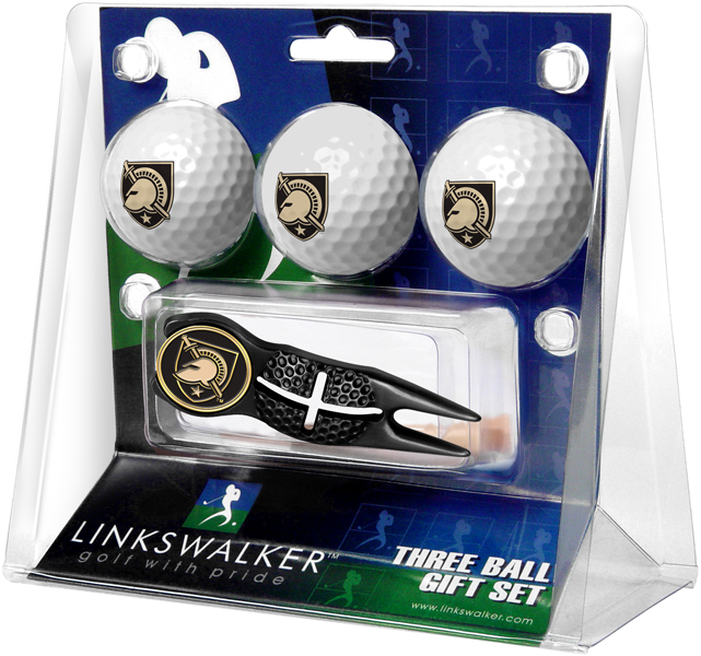 Picture of LinksWalker LW-CO3-ABK-3PKX-B Army Black Knights Black Crosshair Divot Tool 3 Ball Gift Pack