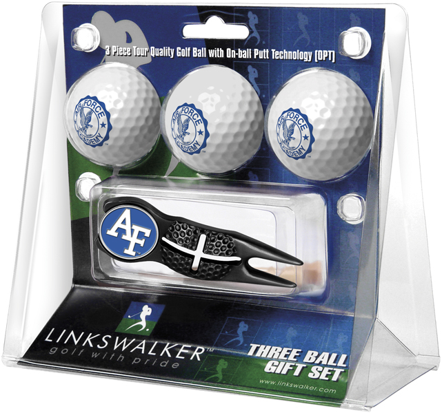 Picture of LinksWalker LW-CO3-AFF-3PKX-B Air Force Falcons Black Crosshair Divot Tool 3 Ball Gift Pack