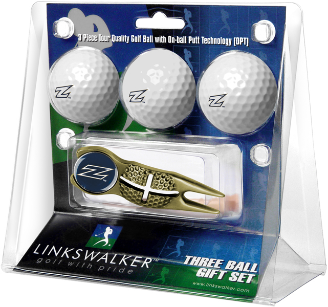 Picture of LinksWalker LW-CO3-AKR-3PKX-G Akron Zips Gold Crosshair Divot Tool 3 Ball Gift Pack