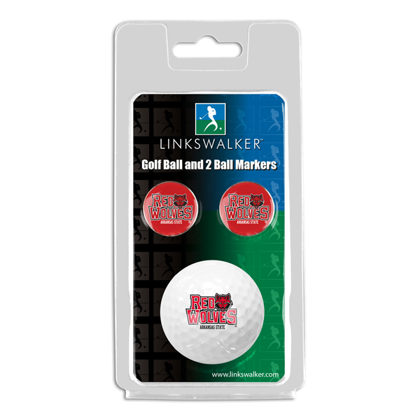 Picture of Links Walker LW-CO3-ASI-GB2BM NCAA Arkansas State Red Wolves - ProVictory Golf Ball & 2 Ball Marker Gift Pack&#44; White