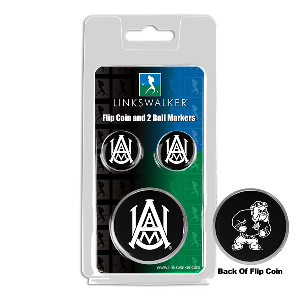 Picture of Links Walker LW-CO3-AAM-FLIP2BM NCAA Alabama A&M Bulldogs - Flip Decision Heads & Tails Coin & 2 Golf Ball Marker Pack&#44; Silver