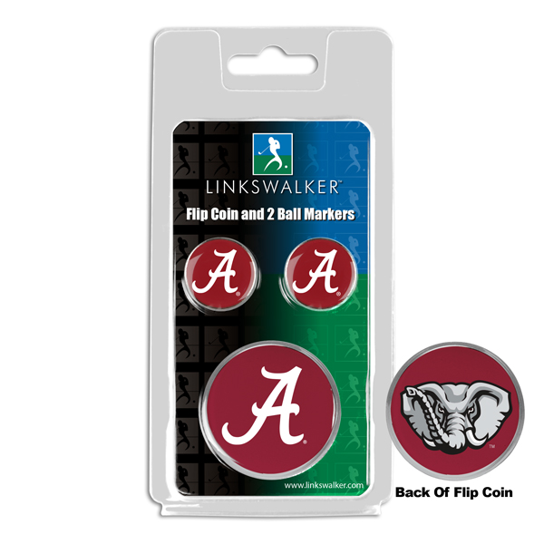 Picture of Links Walker LW-CO3-ACT-FLIP2BM NCAA Alabama Crimson Tide - Flip Decision Heads & Tails Coin & 2 Golf Ball Marker Pack&#44; Silver