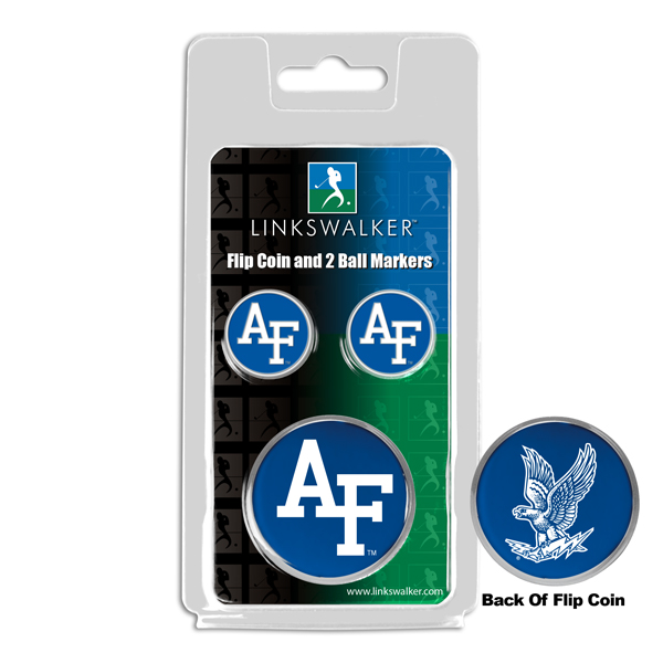 Picture of Links Walker LW-CO3-AFF-FLIP2BM NCAA Air Force Falcons - Flip Decision Heads & Tails Coin & 2 Golf Ball Marker Pack&#44; Silver