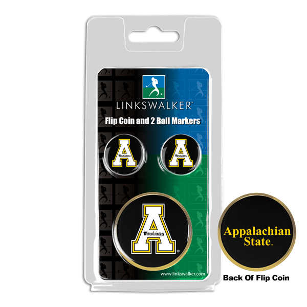 Picture of Links Walker LW-CO3-ASM-FLIP2BM NCAA Appalachian State Mountaineers - Flip Decision Heads & Tails Coin & 2 Golf Ball Marker Pack&#44; Gold
