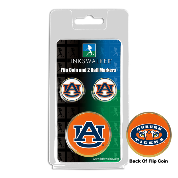 Picture of Links Walker LW-CO3-AUT-FLIP2BM NCAA Auburn Tigers - Flip Decision Heads & Tails Coin & 2 Golf Ball Marker Pack&#44; Gold