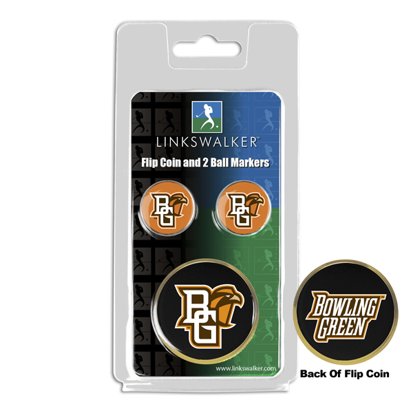 Picture of Links Walker LW-CO3-BGS-FLIP2BM NCAA Bowling Green Falcons - Flip Decision Heads & Tails Coin & 2 Golf Ball Marker Pack&#44; Gold