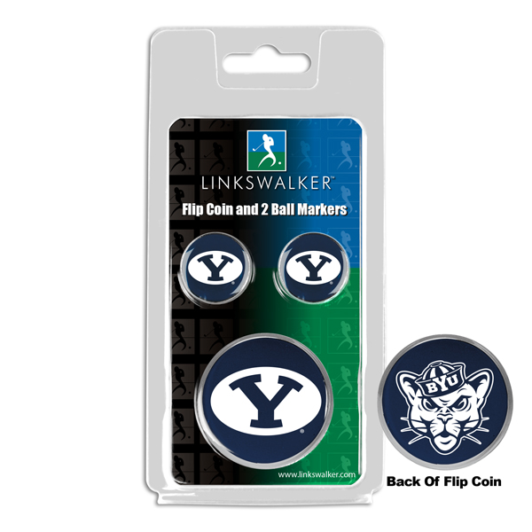 Picture of Links Walker LW-CO3-BYC-FLIP2BM NCAA Brigham Young University Cougars - Flip Decision Heads & Tails Coin & 2 Golf Ball Marker Pack&#44; Silver