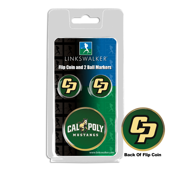 Picture of Links Walker LW-CO3-CAP-FLIP2BM NCAA California Polytechnic State University - Flip Decision Heads & Tails Coin & 2 Golf Ball Marker Pack&#44; Gold