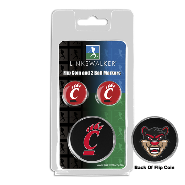 Picture of Links Walker LW-CO3-CIB-FLIP2BM NCAA Cincinnati Bearcats - Flip Decision Heads & Tails Coin & 2 Golf Ball Marker Pack&#44; Silver