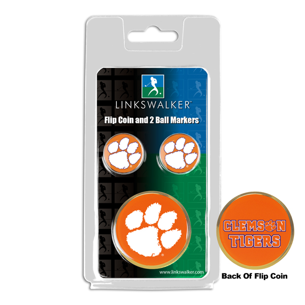 Picture of Links Walker LW-CO3-CLT-FLIP2BM NCAA Clemson Tigers - Flip Decision Heads & Tails Coin & 2 Golf Ball Marker Pack&#44; Gold