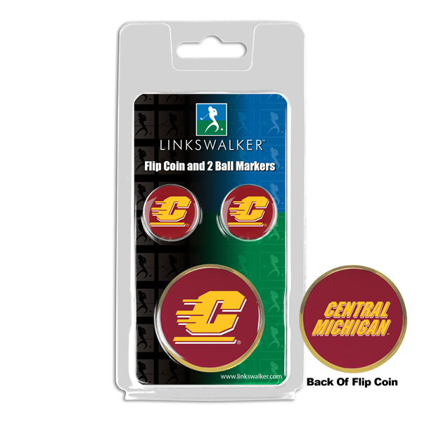 Picture of Links Walker LW-CO3-CMU-FLIP2BM NCAA Central Michigan Chippewas - Flip Decision Heads & Tails Coin & 2 Golf Ball Marker Pack&#44; Gold