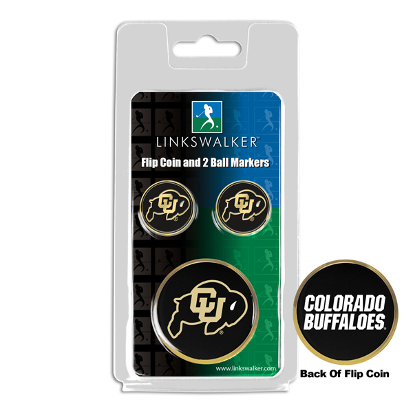 Picture of Links Walker LW-CO3-COB-FLIP2BM NCAA Colorado Buffaloes - Flip Decision Heads & Tails Coin & 2 Golf Ball Marker Pack&#44; Gold