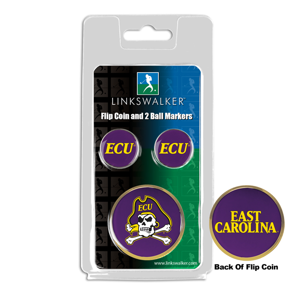 Picture of Links Walker LW-CO3-ECP-FLIP2BM NCAA East Carolina Pirates - Flip Decision Heads & Tails Coin & 2 Golf Ball Marker Pack&#44; Gold
