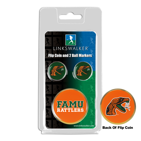 Picture of Links Walker LW-CO3-FAR-FLIP2BM NCAA Florida A&M Rattlers - Flip Decision Heads & Tails Coin & 2 Golf Ball Marker Pack&#44; Gold