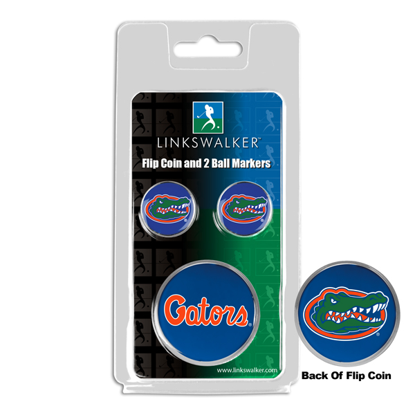 Picture of Links Walker LW-CO3-FLG-FLIP2BM NCAA Florida Gators - Flip Decision Heads & Tails Coin & 2 Golf Ball Marker Pack&#44; Silver