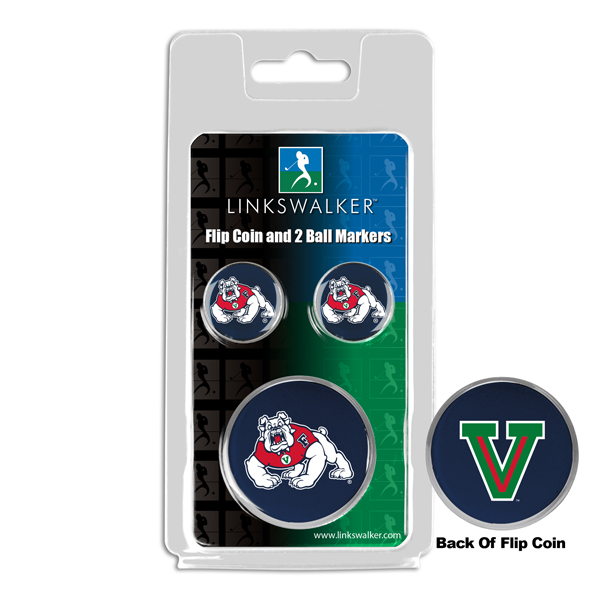 Picture of Links Walker LW-CO3-FSB-FLIP2BM NCAA Fresno State Bulldogs - Flip Decision Heads & Tails Coin & 2 Golf Ball Marker Pack&#44; Silver