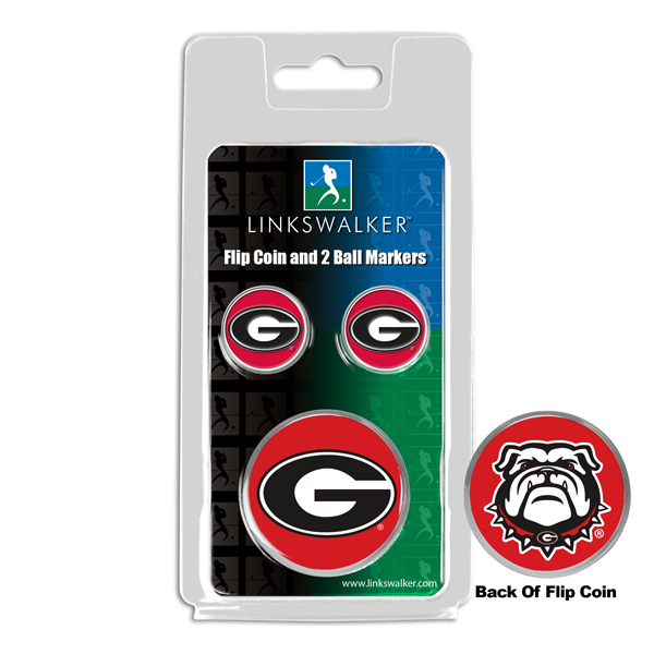 Picture of Links Walker LW-CO3-GAB-FLIP2BM NCAA Georgia Bulldogs - Flip Decision Heads & Tails Coin & 2 Golf Ball Marker Pack&#44; Silver