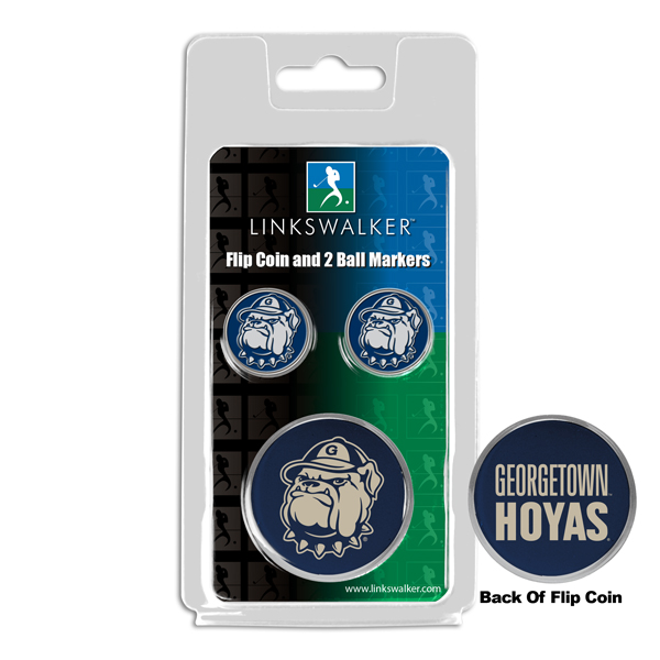 Picture of Links Walker LW-CO3-GEH-FLIP2BM NCAA Georgetown Hoyas - Flip Decision Heads & Tails Coin & 2 Golf Ball Marker Pack&#44; Silver