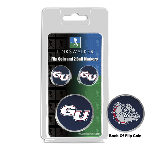 Picture of Links Walker LW-CO3-GNZ-FLIP2BM NCAA Gonzaga Bulldogs - Flip Decision Heads & Tails Coin & 2 Golf Ball Marker Pack&#44; Silver