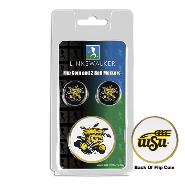 Picture of Links Walker LW-CO3-WSU-FLIP2BM NCAA Wichita State Shockers - Flip Decision Heads & Tails Coin & 2 Golf Ball Marker Pack&#44; Gold