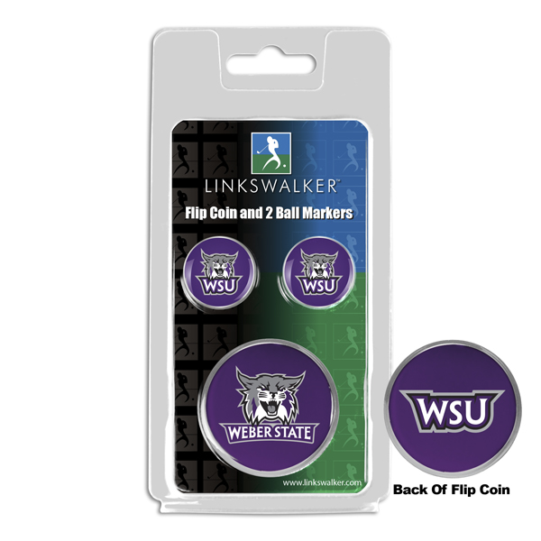 Picture of Links Walker LW-CO3-WSW-FLIP2BM NCAA Weber State Wildcats - Flip Decision Heads & Tails Coin & 2 Golf Ball Marker Pack&#44; Silver