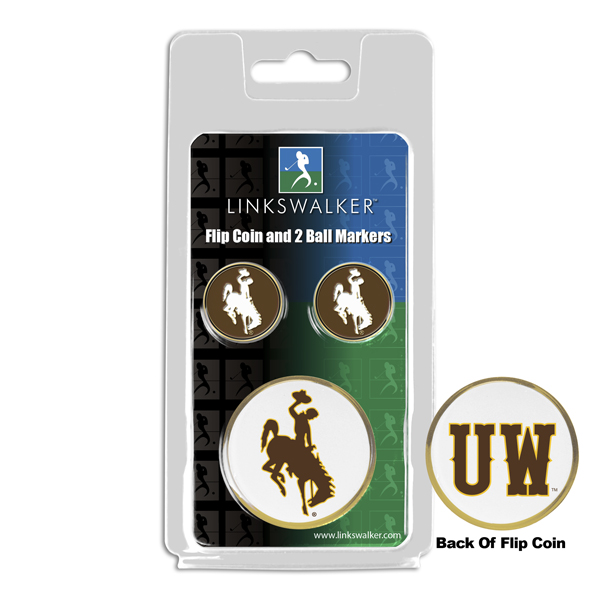 Picture of Links Walker LW-CO3-WYC-FLIP2BM NCAA Wyoming Cowboys - Flip Decision Heads & Tails Coin & 2 Golf Ball Marker Pack&#44; Gold