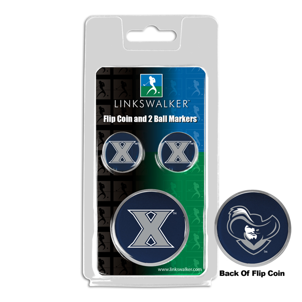 Picture of Links Walker LW-CO3-XAM-FLIP2BM NCAA Xavier Musketeers - Flip Decision Heads & Tails Coin & 2 Golf Ball Marker Pack&#44; Silver
