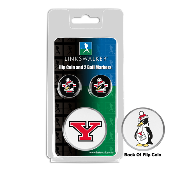 Picture of Links Walker LW-CO3-YSP-FLIP2BM NCAA Youngstown State Penguins - Flip Decision Heads & Tails Coin & 2 Golf Ball Marker Pack&#44; Silver