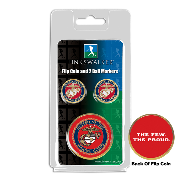 Picture of Links Walker LW-MIL-MAR-FLIP2BM NCAA US Marines - Flip Decision Heads & Tails Coin & 2 Golf Ball Marker Pack&#44; Gold