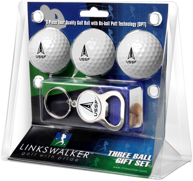 Picture of Links Walker LW-MIL-USSF-3PKB NCAA United States Space Force - 3 Golf Ball Gift Pack with Key Chain Bottle Opener&#44; Silver