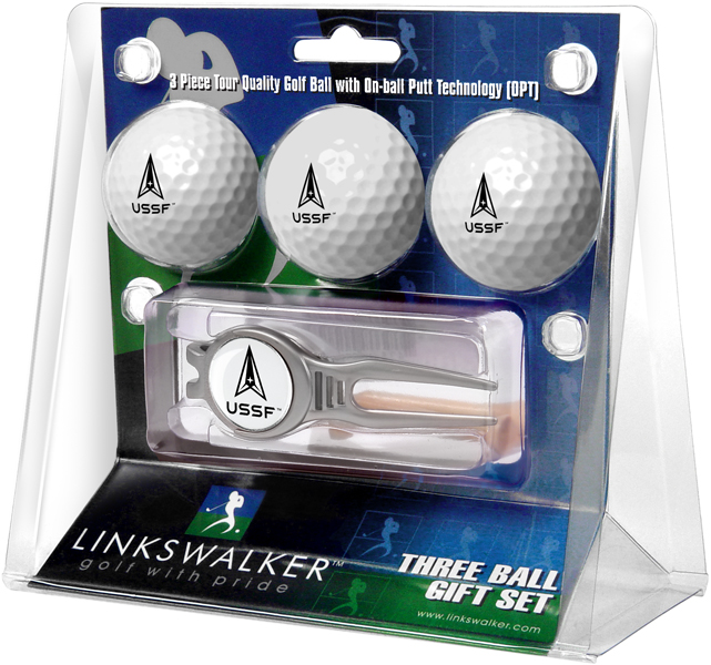 Picture of Links Walker LW-MIL-USSF-3PKK NCAA United States Space Force - 3 Golf Ball Gift Pack with Kool Divot Repair Tool&#44; Silver