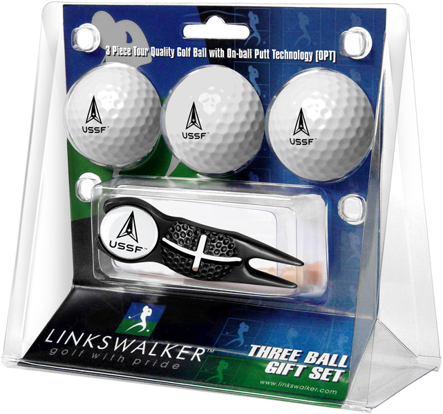 Picture of Links Walker LW-MIL-USSF-3PKX-B NCAA United States Space Force - 3 Golf Ball Gift Pack with Black Crosshair Divot Repair Tool