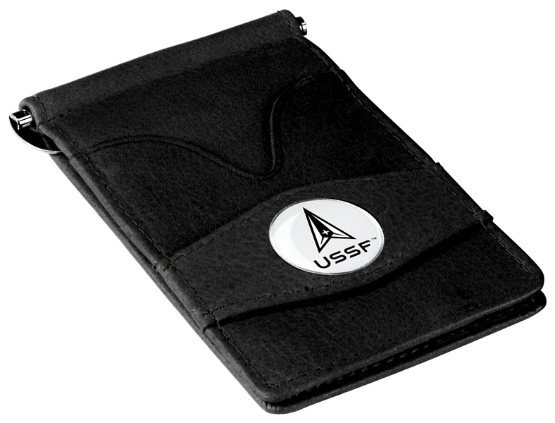 Picture of Links Walker LW-MIL-USSF-PWALLET-BLK NCAA United States Space Force - Slim Lightweight Leather Players Bifold Wallet&#44; Black