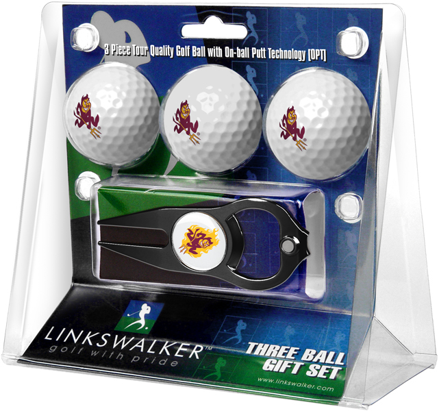 Picture of Links Walker LW-CO3-ASD-3PKTB NCAA Arizona State Sun Devils - 3 Golf Ball Gift Pack with Hat Trick Divot Repair Tool&#44; Black