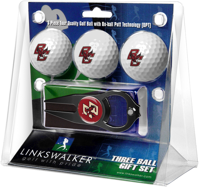 Picture of Links Walker LW-CO3-BCE-3PKTB NCAA Boston College Eagles - 3 Golf Ball Gift Pack with Hat Trick Divot Repair Tool&#44; Black