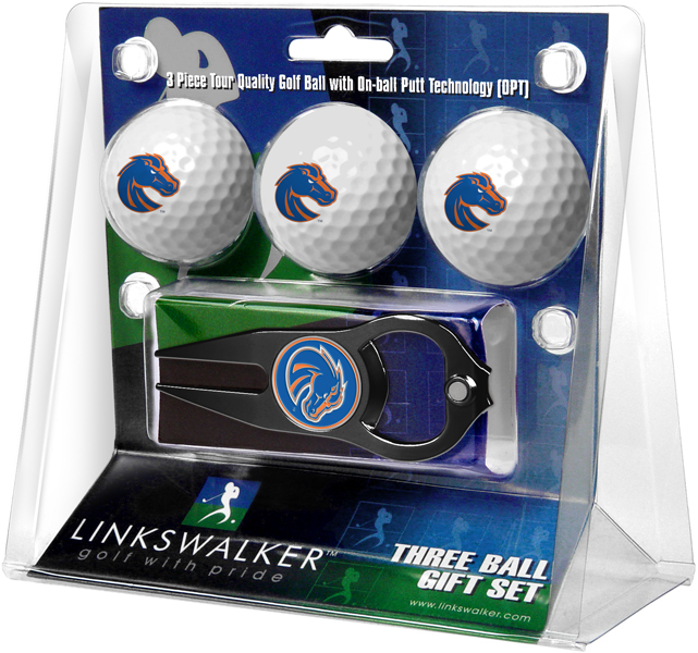 Picture of Links Walker LW-CO3-BSB-3PKTB NCAA Boise State Broncos - 3 Golf Ball Gift Pack with Hat Trick Divot Repair Tool&#44; Black