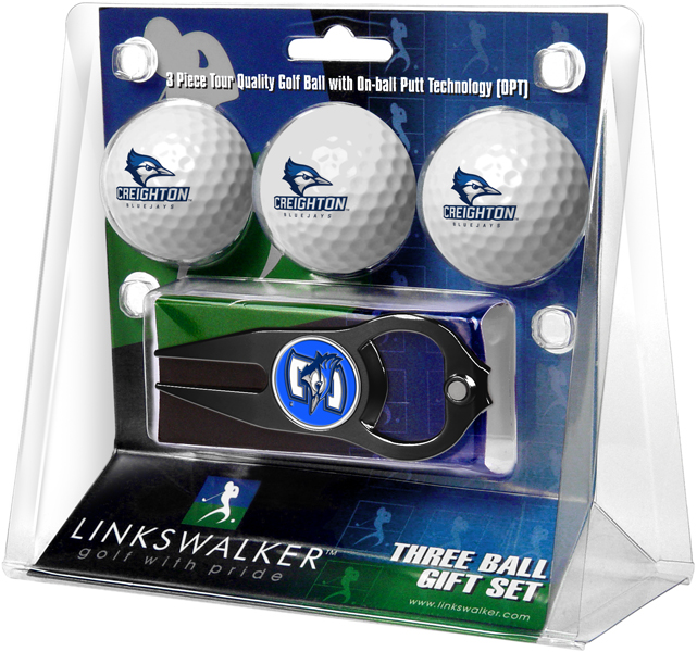 Picture of Links Walker LW-CO3-CUJ-3PKTB NCAA Creighton University Bluejays - 3 Golf Ball Gift Pack with Hat Trick Divot Repair Tool&#44; Black