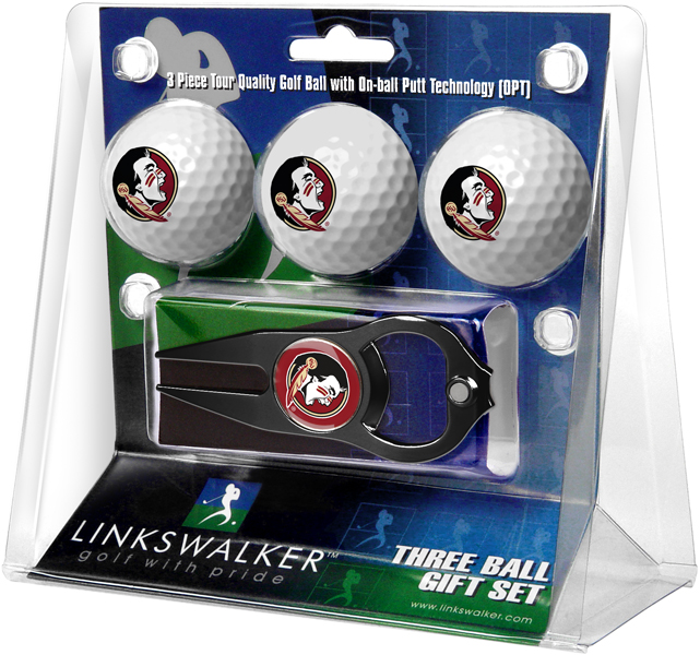 Picture of Links Walker LW-CO3-FSS-3PKTB NCAA Florida State Seminoles - 3 Golf Ball Gift Pack with Hat Trick Divot Repair Tool&#44; Black