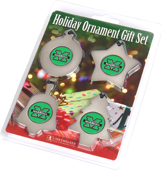 LinksWalker Marshall University Thundering Herd - Holiday Ornaments Gift Pack - 4 Metal Logoed Ornaments