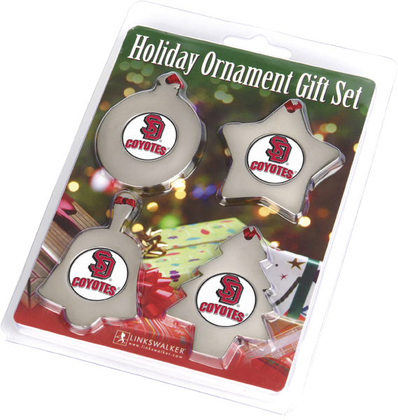 LinksWalker South Dakota Coyotes - Holiday Ornaments Gift Pack - 4 Metal Logoed Ornaments