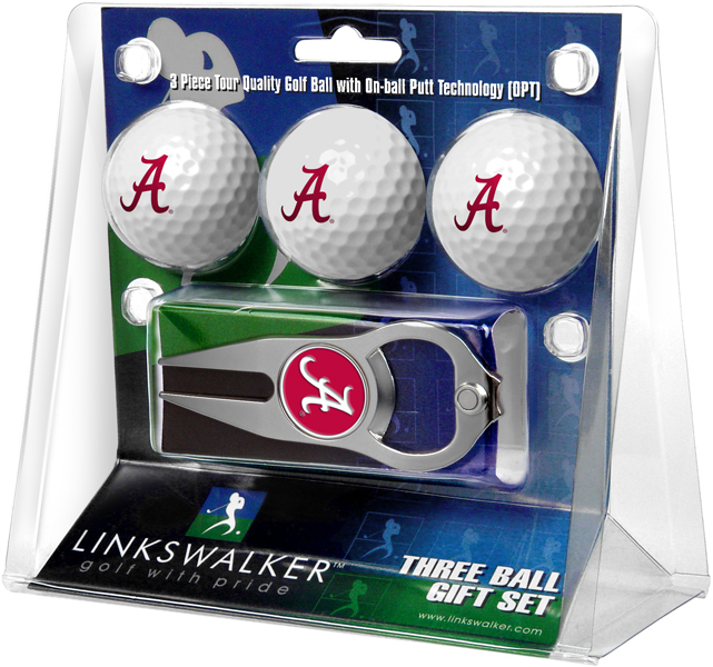 Picture of LinksWalker LW-CO3-ACT-3PKT Alabama Crimson Tide-3 Ball Gift Pack with Hat Trick Divot Tool