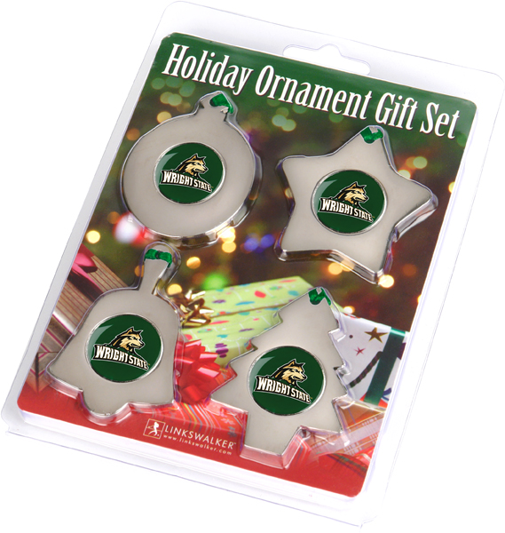 LinksWalker Wright State Raiders - Holiday Ornaments Gift Pack - 4 Metal Logoed Ornaments