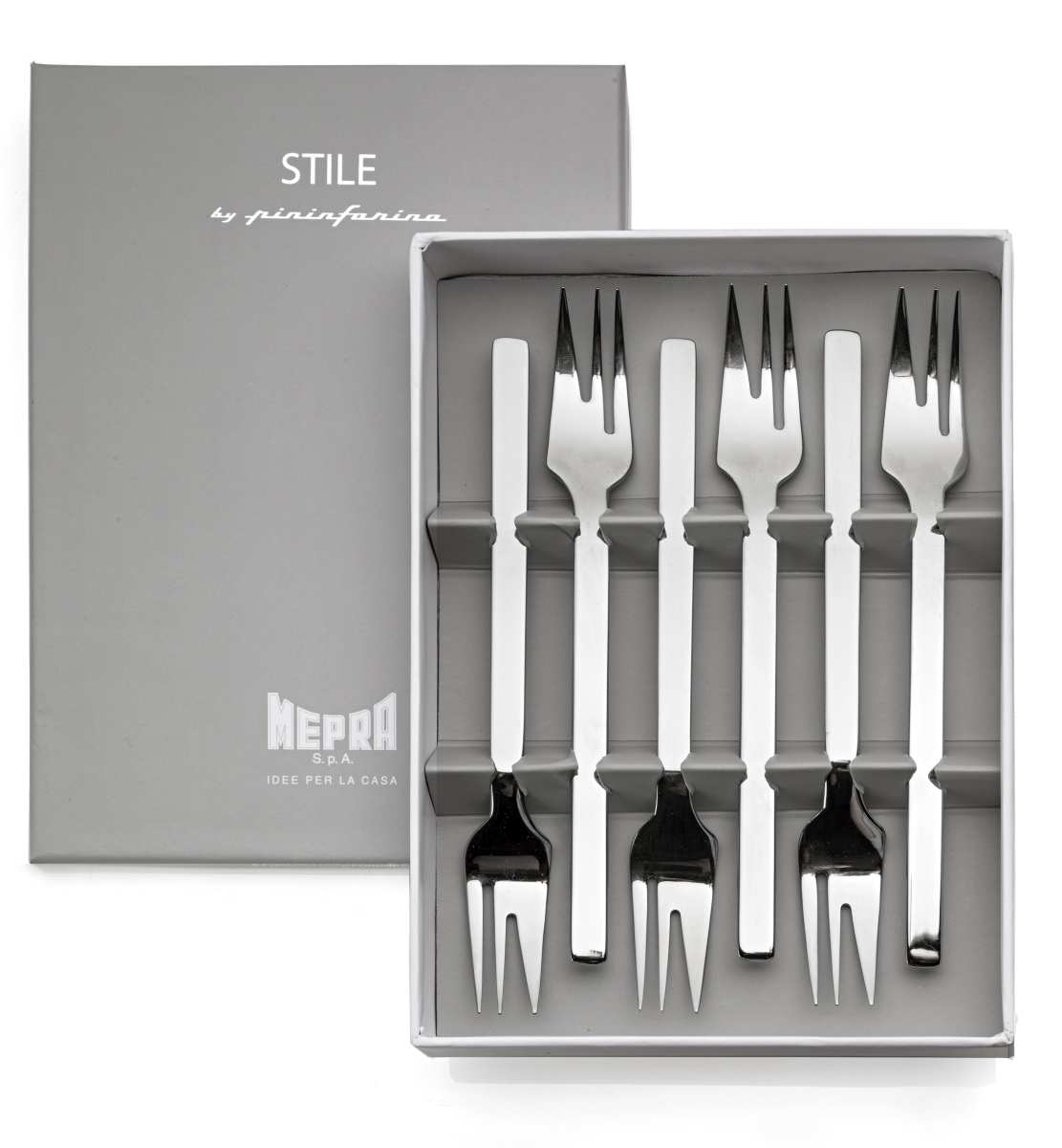 Picture of Mepra 107544615 Stile Stainless Steel Cake Fork in Gift Box - 6 Piece