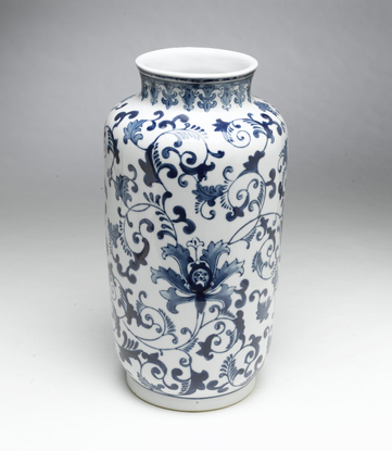 Picture of AA Importing 59700 Leaf & Scrollwork Design Vase&#44; Blue & White