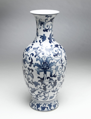 Picture of AA Importing 59701 Leaf & Scrollwork Design Vase&#44; Blue & White