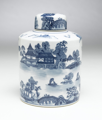 Picture of AA Importing 59721 Blue & White Round Jar with Lid