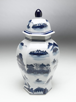 Picture of AA Importing 59742 Blue & White Shaped Ginger Jar with Lid