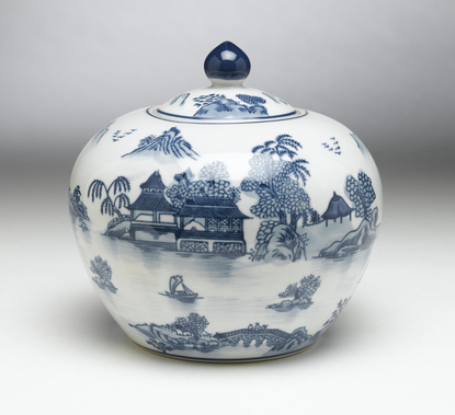 Picture of AA Importing 59753 Blue & White Round Jar with Lid