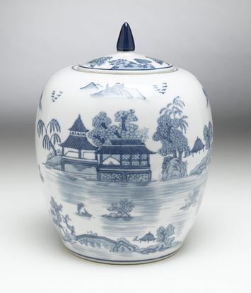 Picture of AA Importing 59763 Blue & White Round Jar with Lid