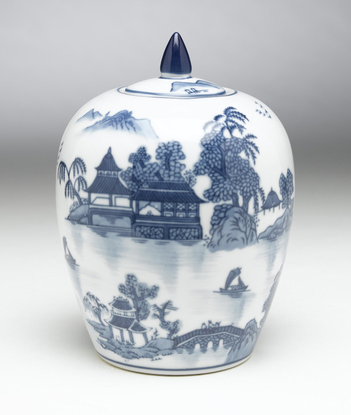 Picture of AA Importing 59770 Blue & White Round Jar with Lid